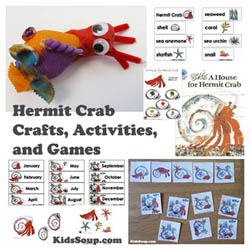 hermit crab crafts, activities, folder games preschool kindergarten